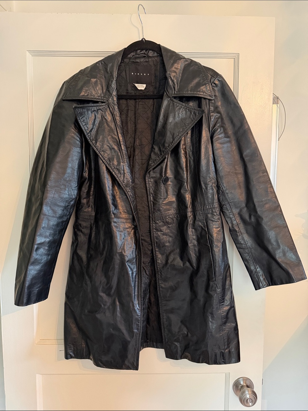 Vintage Sisley Black Leather Coat Blazer